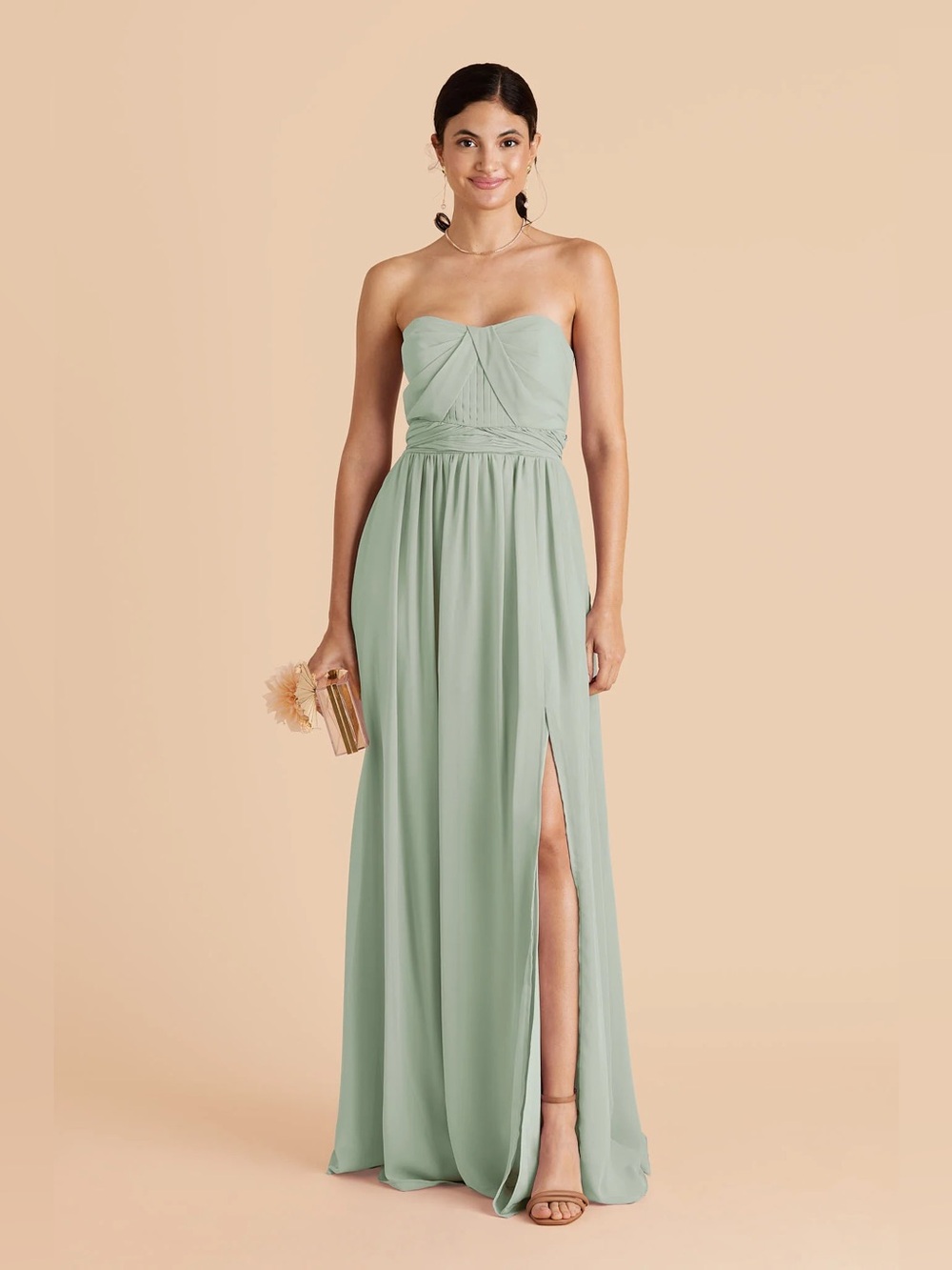 Birdy Grey Grace Convertible Chiffon Bridesmaid Dress w/ Slit  Sage Green Size S